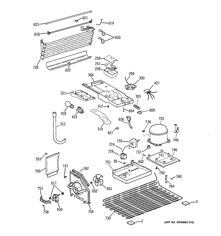 UNIT PARTS Diagram and Parts List for GTH18EBT2RBB  General Electric Refrigerator