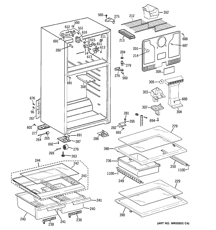 CABINET Diagram and Parts List for GTH18GCDCRWW  General Electric Refrigerator
