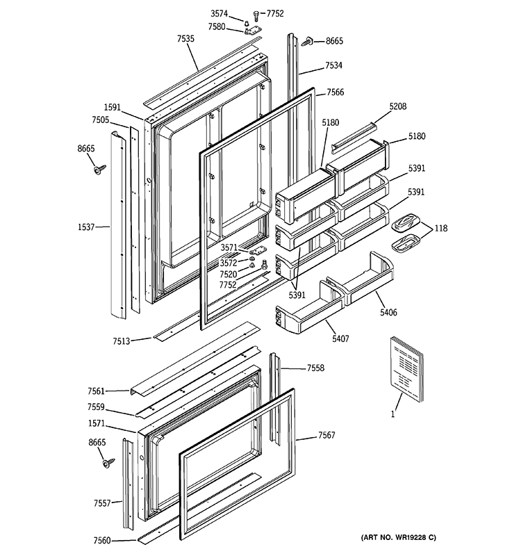 DOORS Diagram and Parts List for ZICP360NXBLH  General Electric Refrigerator