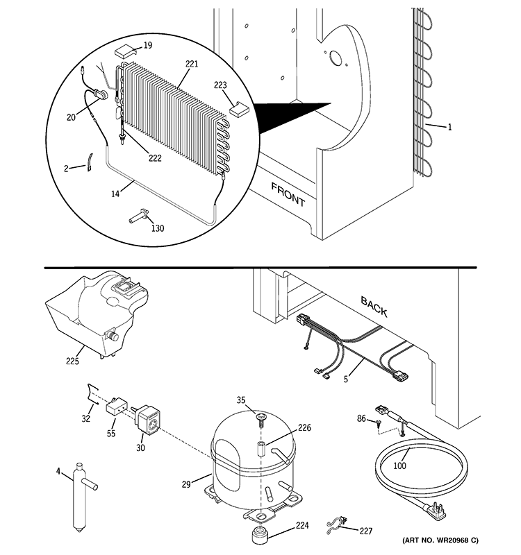 UNIT PARTS Diagram and Parts List for FUF14SVFRWW  General Electric Freezer