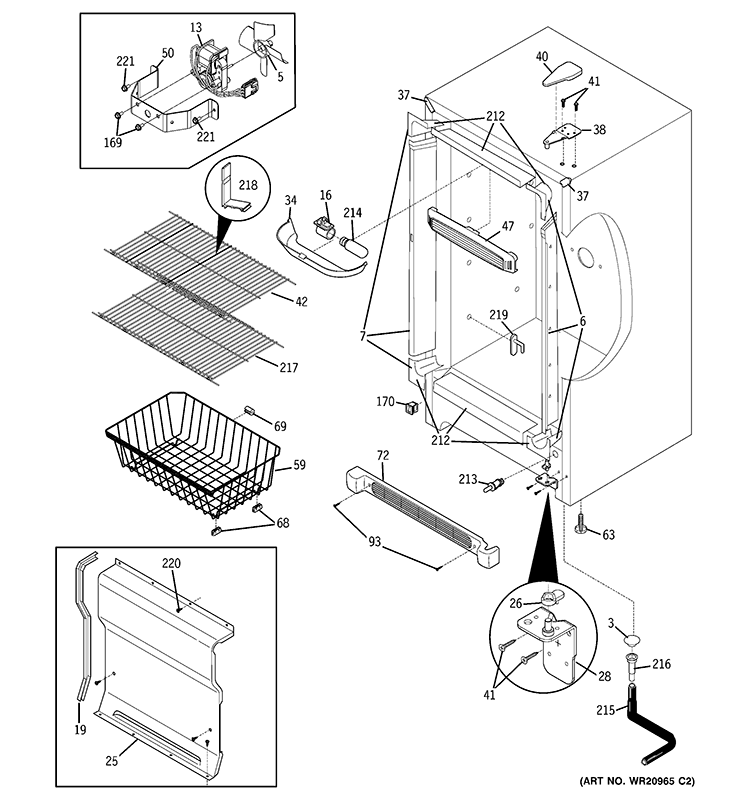 CABINET Diagram and Parts List for FUF17SVERWW  General Electric Freezer