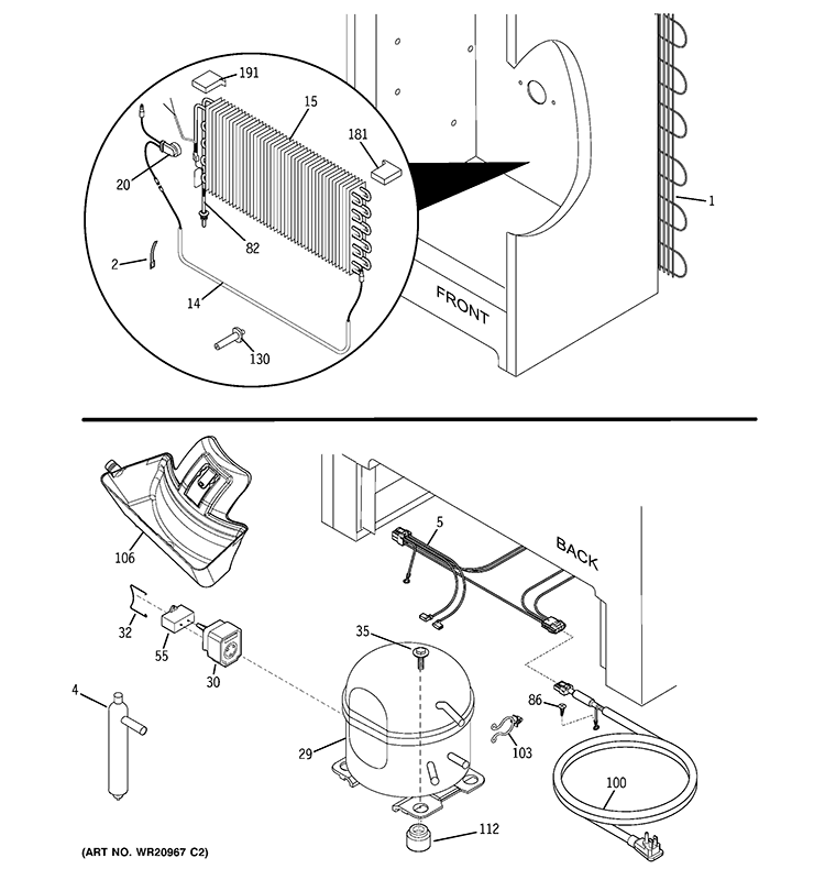 UNIT PARTS Diagram and Parts List for FUF21SVERWW  General Electric Freezer