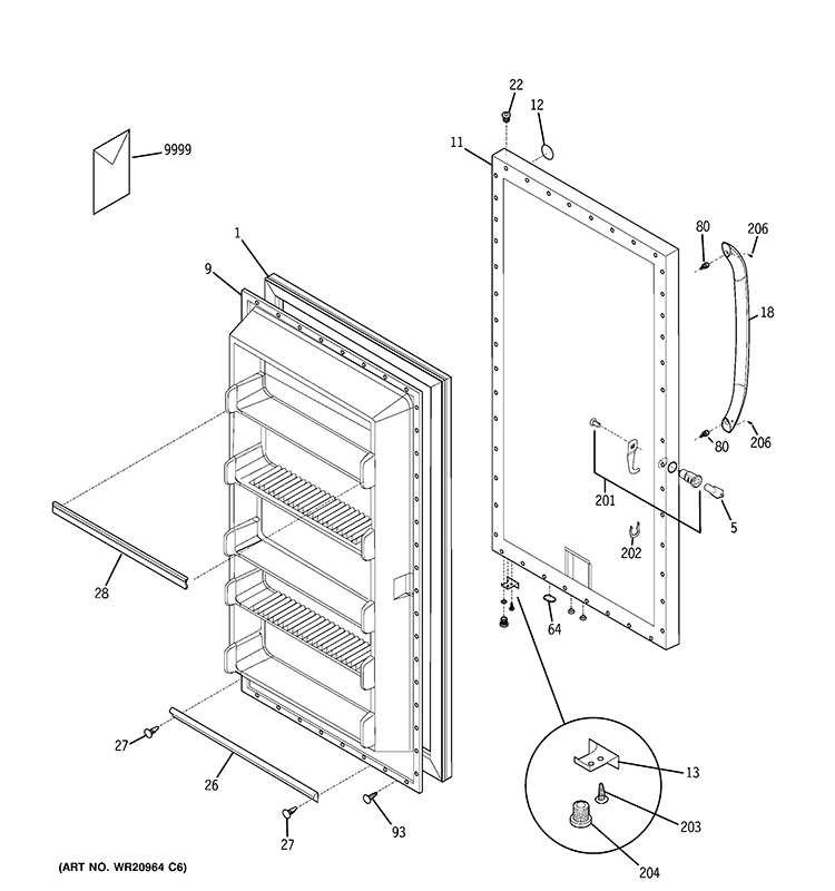 DOOR Diagram and Parts List for FUM14SVERWW  General Electric Freezer