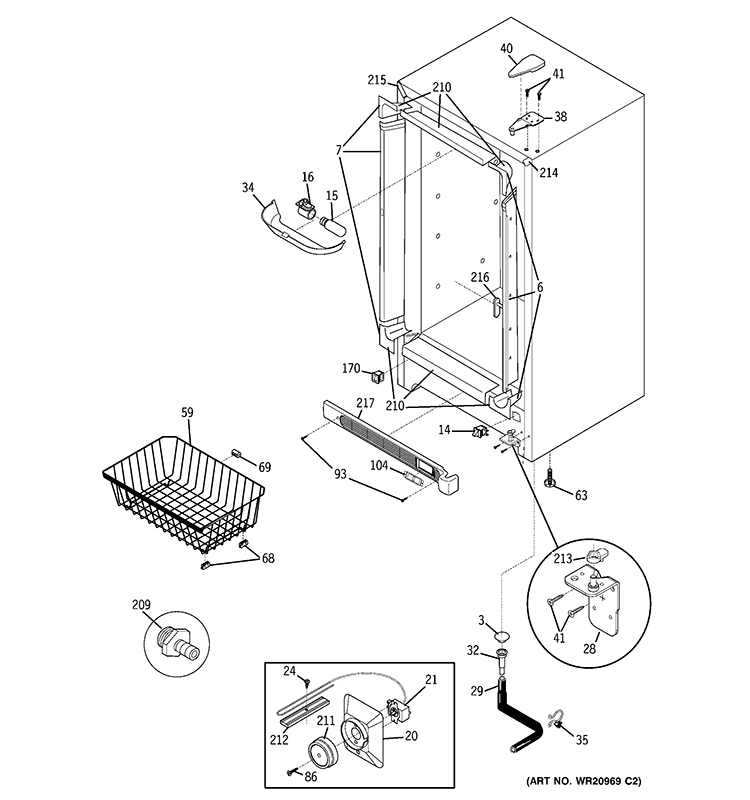 CABINET Diagram and Parts List for FUM17SVDRWW  General Electric Freezer