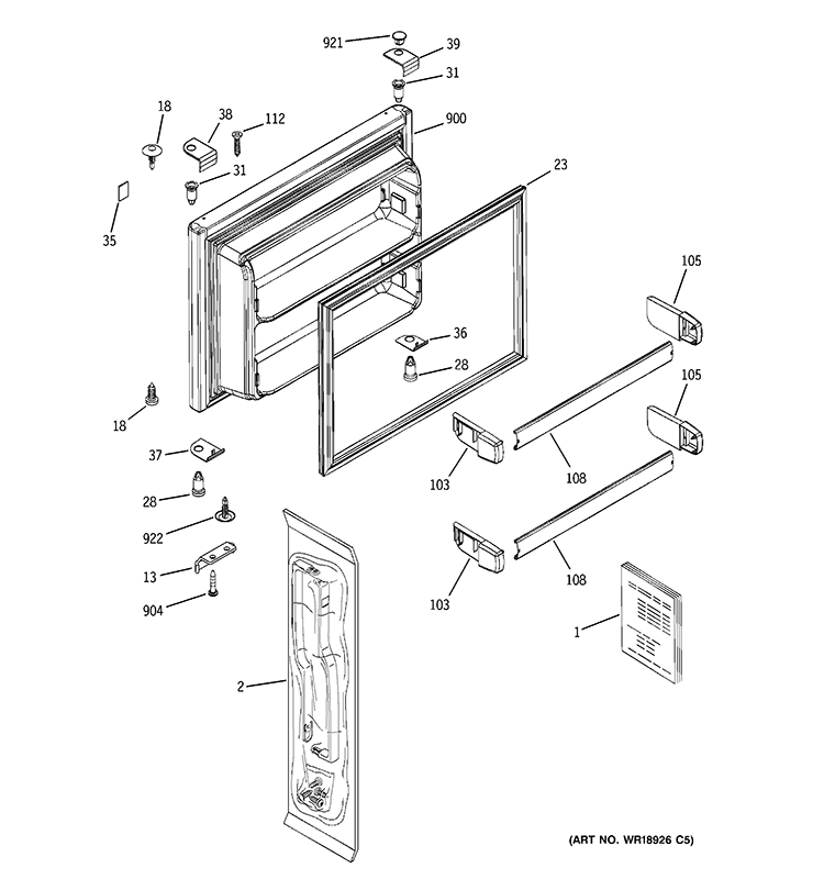 FREEZER DOOR Diagram and Parts List for GTY22IBBJRSS  General Electric Refrigerator