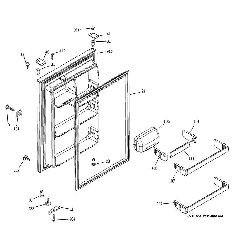 FRESH FOOD DOOR Diagram and Parts List for GTY22IBBJRSS  General Electric Refrigerator