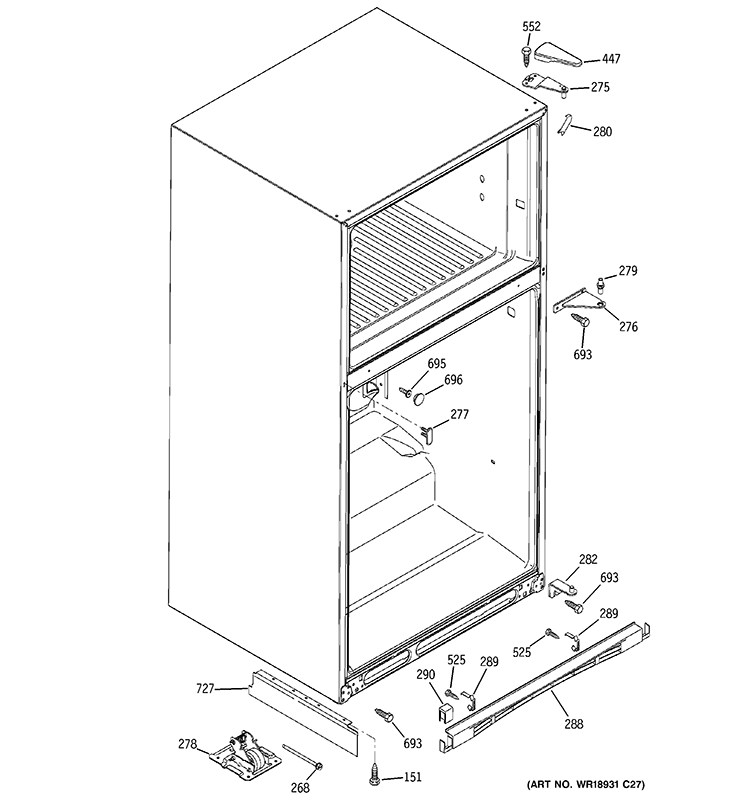CASE PARTS Diagram and Parts List for GTY22IBBJRSS  General Electric Refrigerator