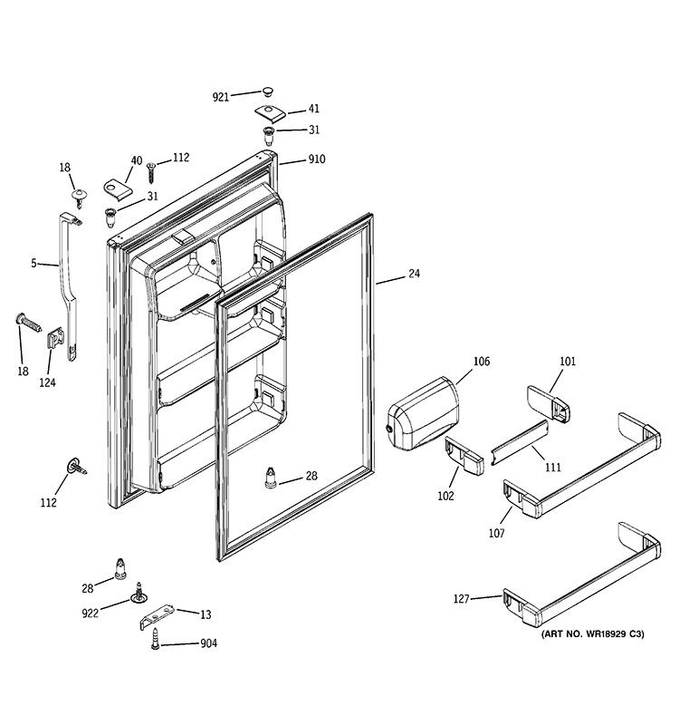 FRESH FOOD DOOR Diagram and Parts List for GTY22IBBJRWW  General Electric Refrigerator