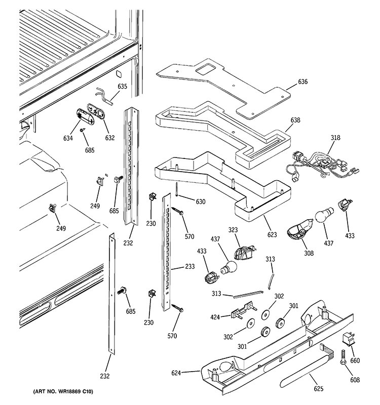 FRESH FOOD SECTION Diagram and Parts List for GTY22IBBJRWW  General Electric Refrigerator