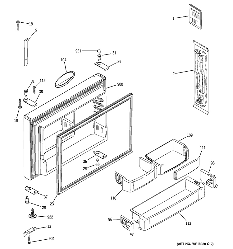 FREEZER DOOR Diagram and Parts List for GTY22LBBJRWW  General Electric Refrigerator