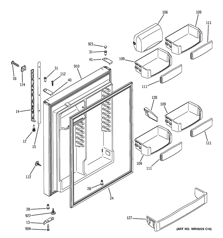 FRESH FOOD DOOR Diagram and Parts List for GTY22LBBJRWW  General Electric Refrigerator
