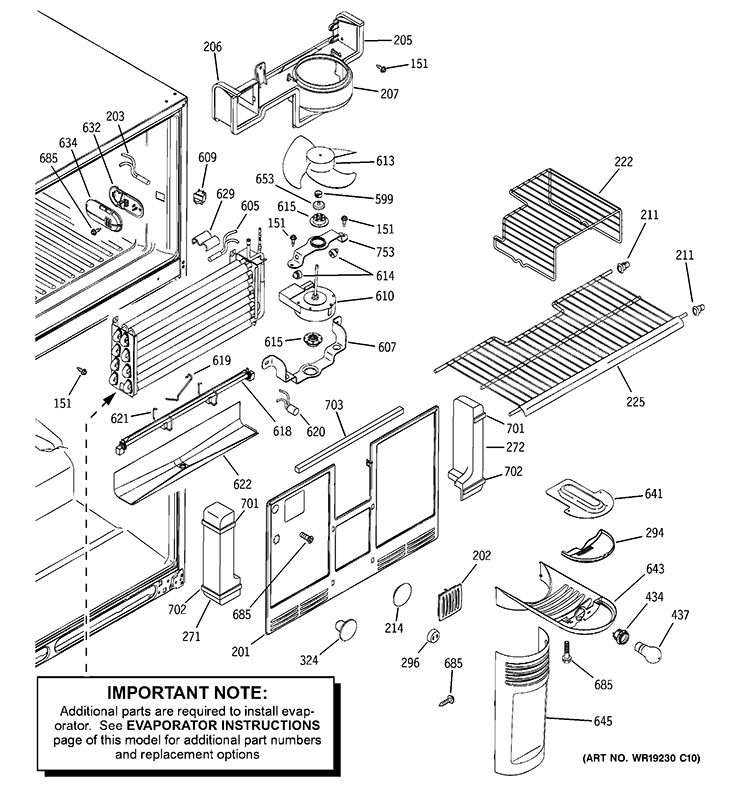FREEZER SECTION Diagram and Parts List for GTY22LBBJRWW  General Electric Refrigerator