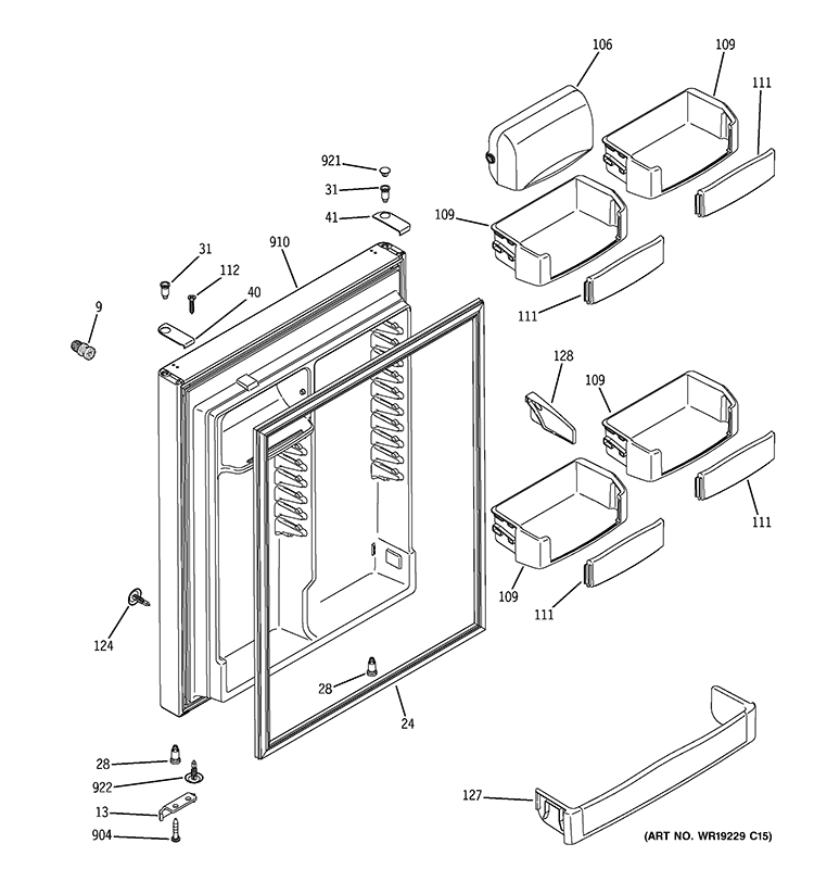 FRESH FOOD DOOR Diagram and Parts List for GTY22SBBJRSS  General Electric Refrigerator