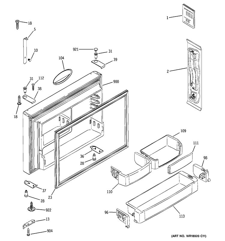 FREEZER DOOR Diagram and Parts List for GTY25LBBJRWW  General Electric Refrigerator