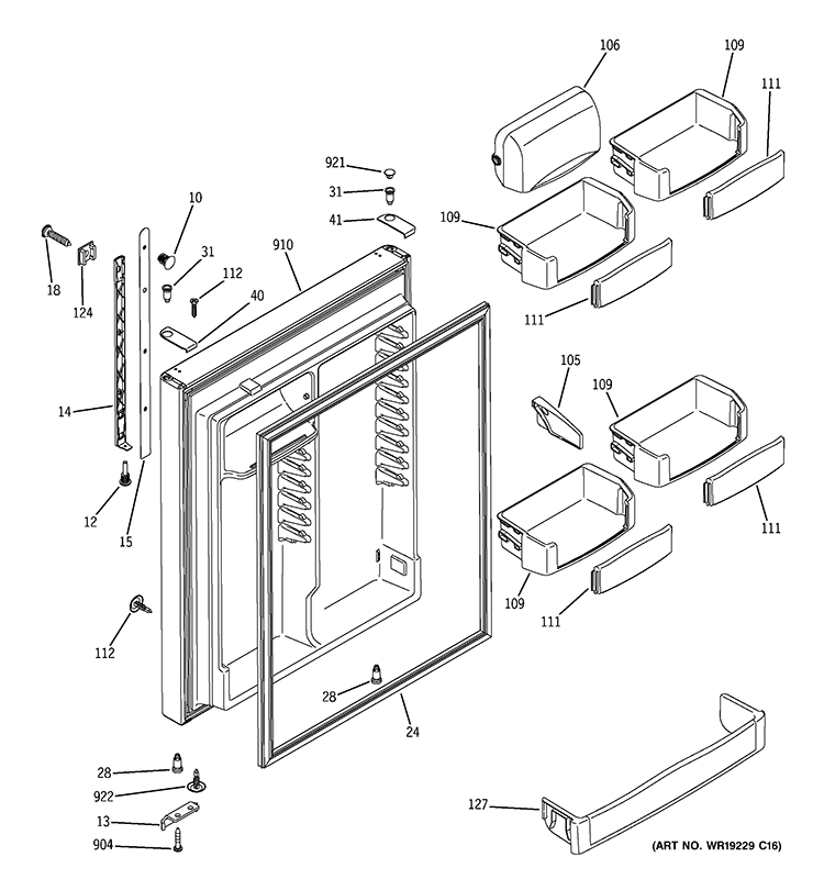 FRESH FOOD DOOR Diagram and Parts List for GTY25LBBJRWW  General Electric Refrigerator
