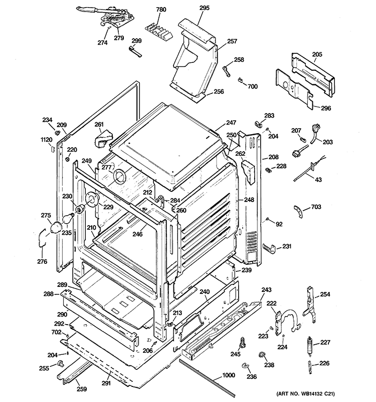 BODY PARTS Diagram and Parts List for JGB281MER5BS  General Electric Range
