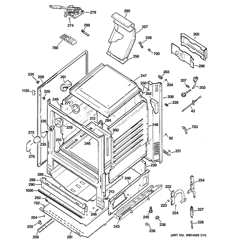 BODY PARTS Diagram and Parts List for JGB281SER5SS  General Electric Range