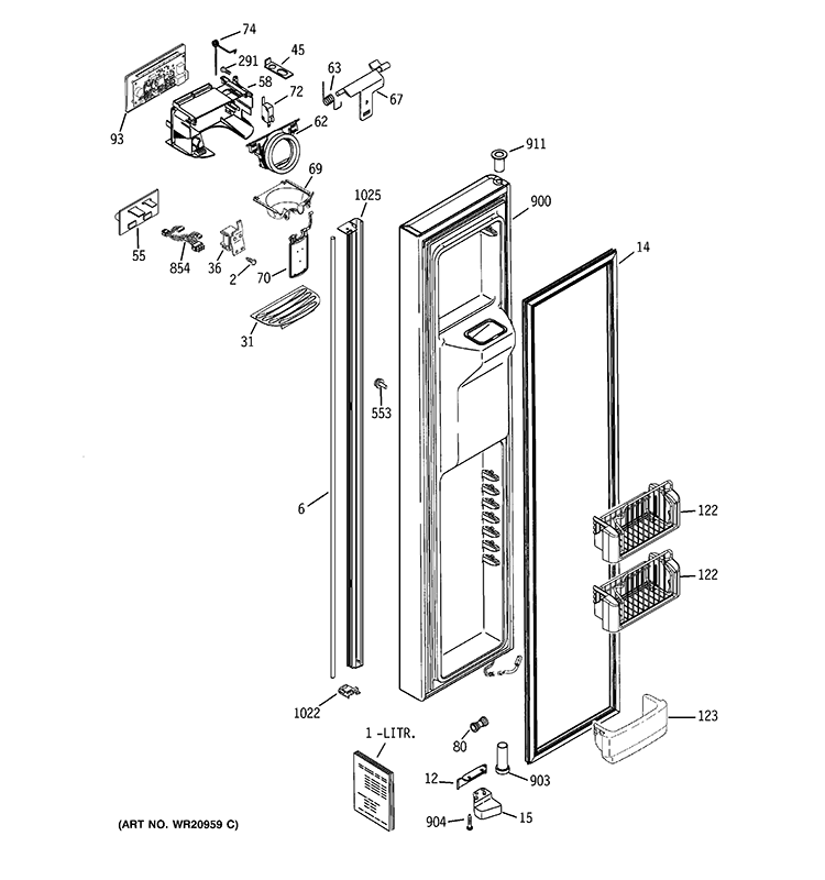 FREEZER DOOR Diagram and Parts List for RCA25RGBBFKB  General Electric Refrigerator