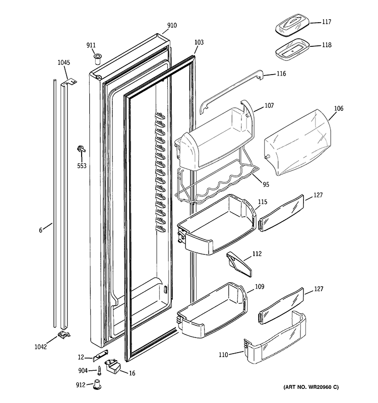 FRESH FOOD DOOR Diagram and Parts List for RCA25RGBBFKB  General Electric Refrigerator