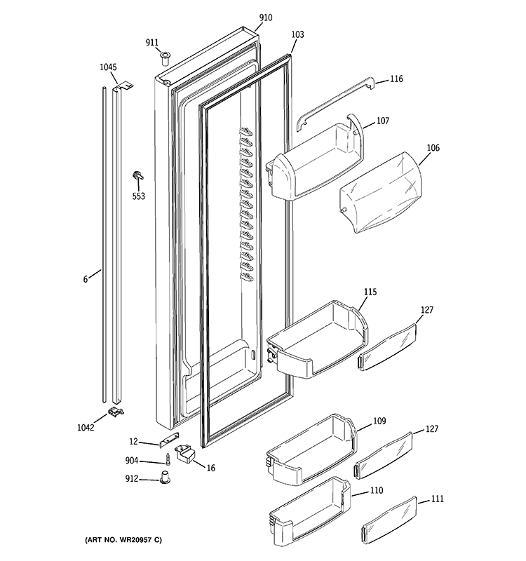 FRESH FOOD DOOR Diagram and Parts List for RCE24KGBBFKB  General Electric Refrigerator
