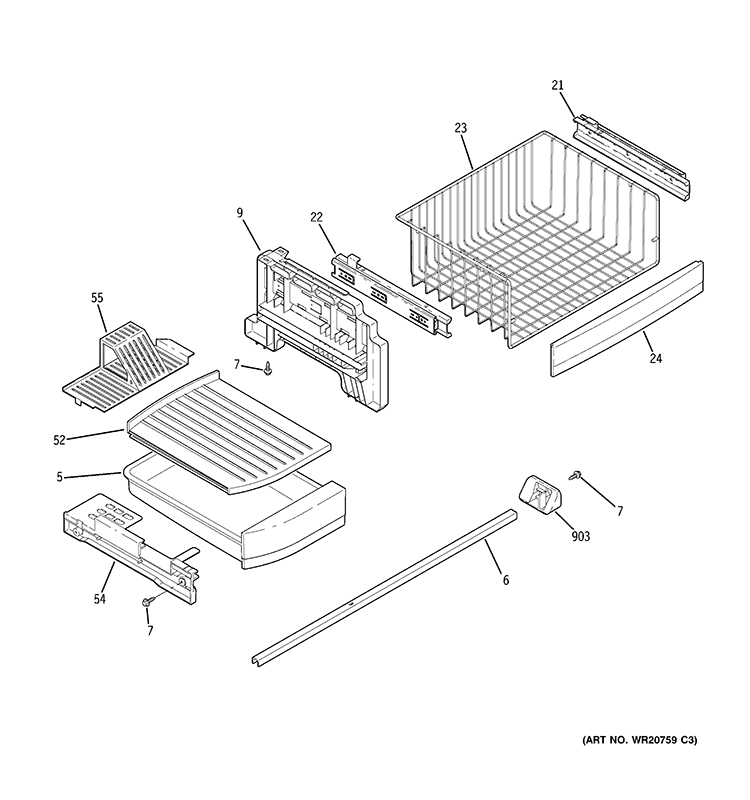 FREEZER SHELVES Diagram and Parts List for PDCE1NBZHDSS  General Electric Refrigerator