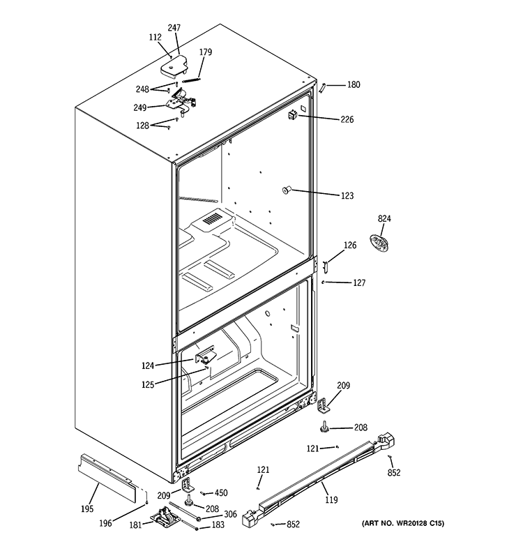 CASE PARTS Diagram and Parts List for PDCE1NBZHDSS  General Electric Refrigerator