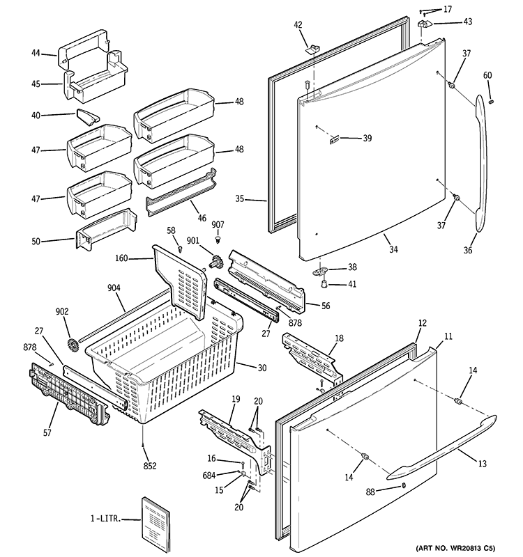 DOORS Diagram and Parts List for PDCS1NCZHLSS  General Electric Refrigerator