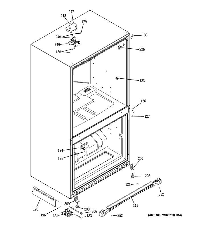 CASE PARTS Diagram and Parts List for PDCS1NCZHLSS  General Electric Refrigerator