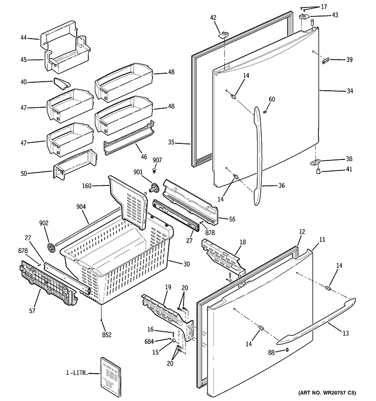 DOORS Diagram and Parts List for PDCS1NCZHRSS  General Electric Refrigerator