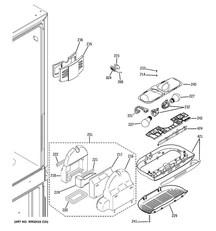 FRESH FOOD SECTION Diagram and Parts List for PDCS1NCZHRSS  General Electric Refrigerator