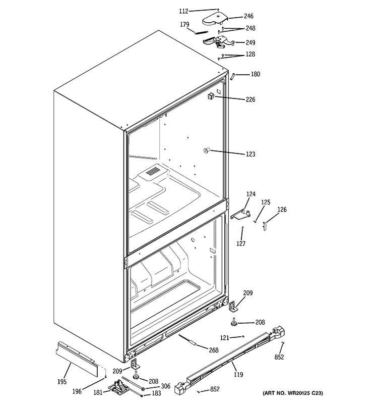 CASE PARTS Diagram and Parts List for PDCS1NCZHRSS  General Electric Refrigerator