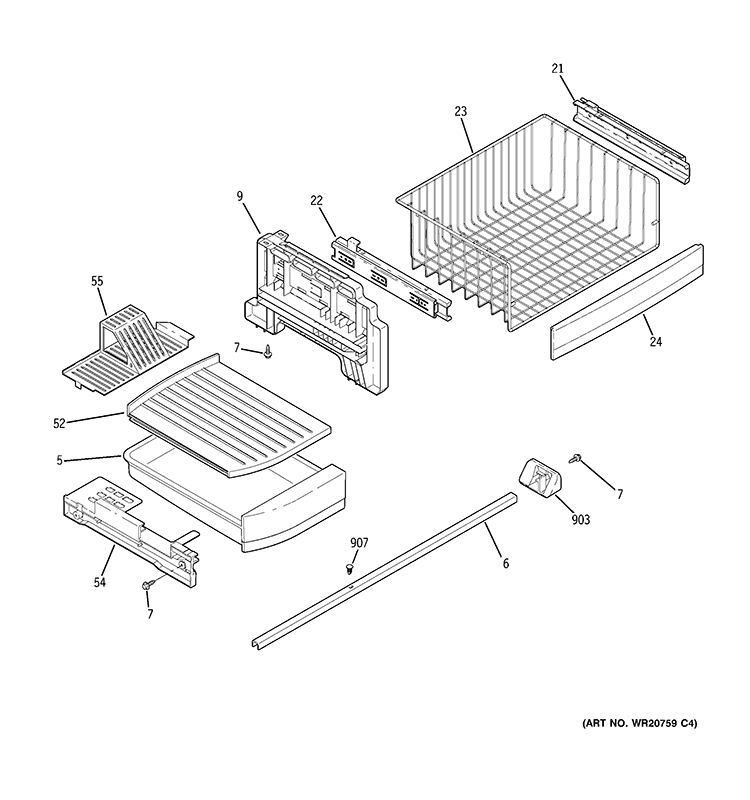 FREEZER SHELVES Diagram and Parts List for PDSE5NBZHDSS  General Electric Refrigerator