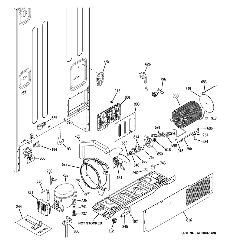 MACHINE COMPARTMENT Diagram and Parts List for PFCE1NJZHDSS  General Electric Refrigerator