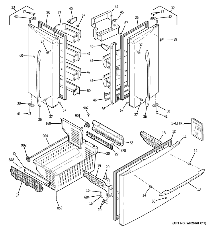 DOORS Diagram and Parts List for PFCS1NFZHSS  General Electric Refrigerator