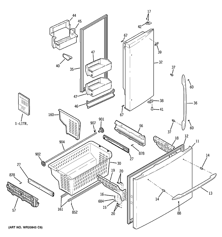DOORS & BINS Diagram and Parts List for PFCS1RKZH SS  General Electric Refrigerator
