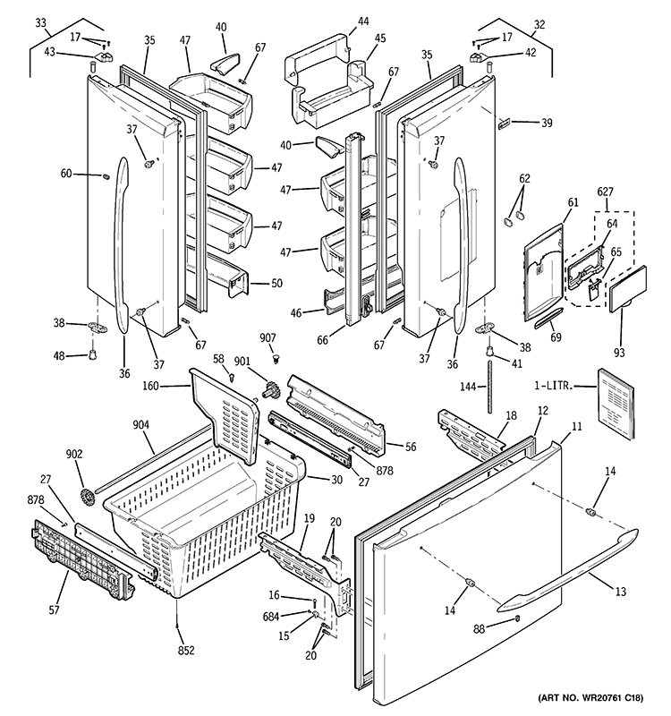 DOORS Diagram and Parts List for PFCU1NJZHDSS  General Electric Refrigerator