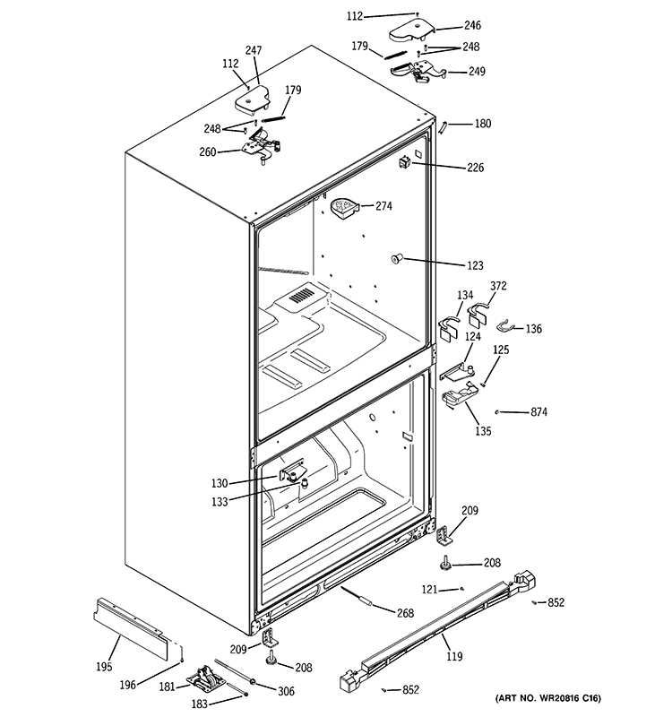 CASE PARTS Diagram and Parts List for PFCU1NJZHDSS  General Electric Refrigerator