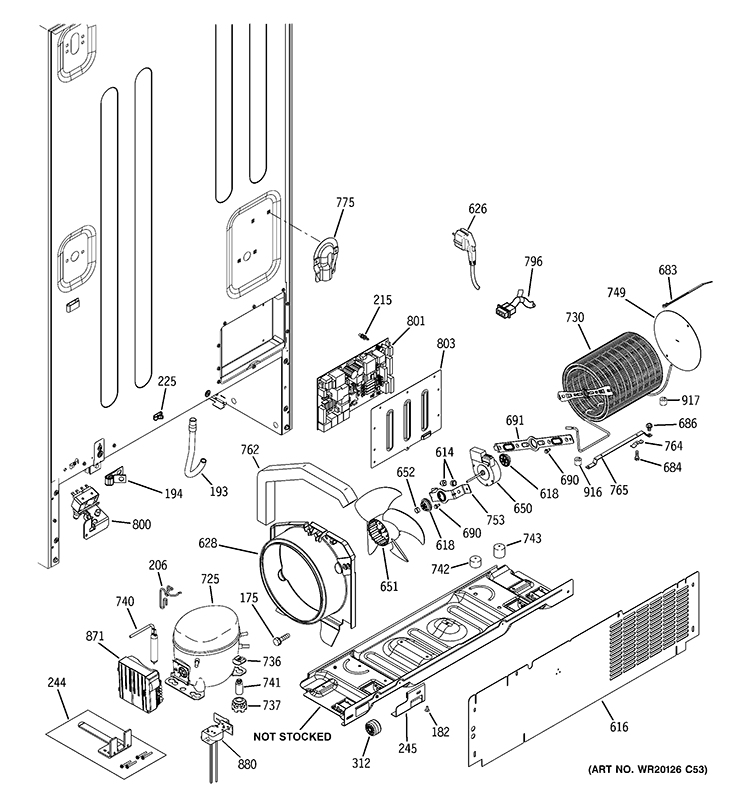 MACHINE COMPARTMENT Diagram and Parts List for PFCU1NJZHDSS  General Electric Refrigerator