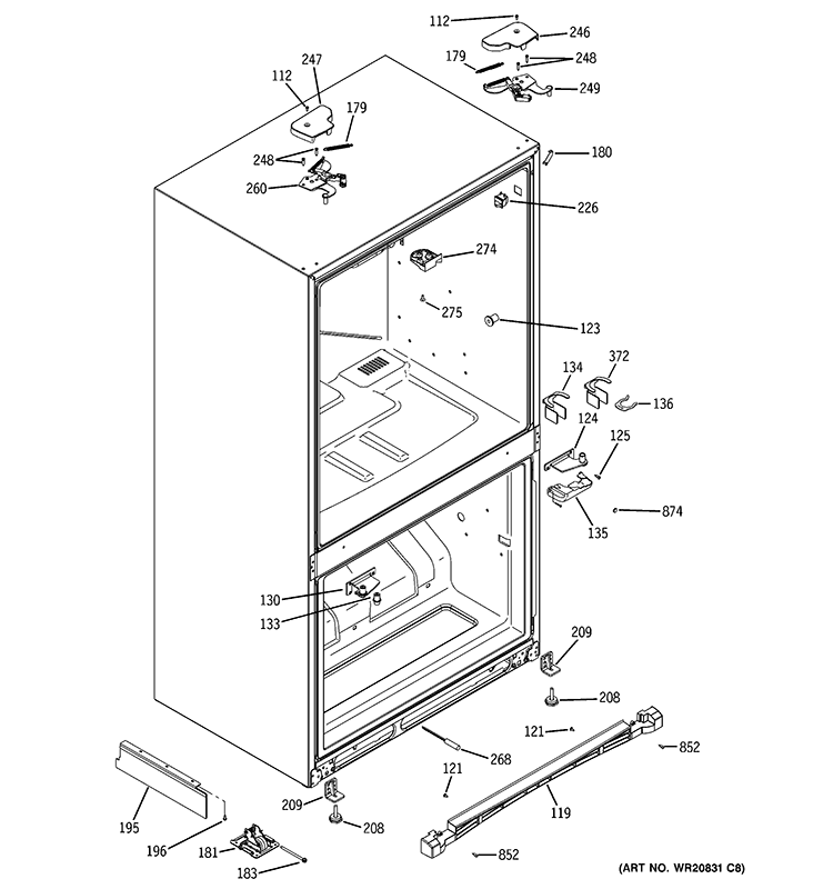 CASE PARTS Diagram and Parts List for PFSA5NJZHDSS  General Electric Refrigerator