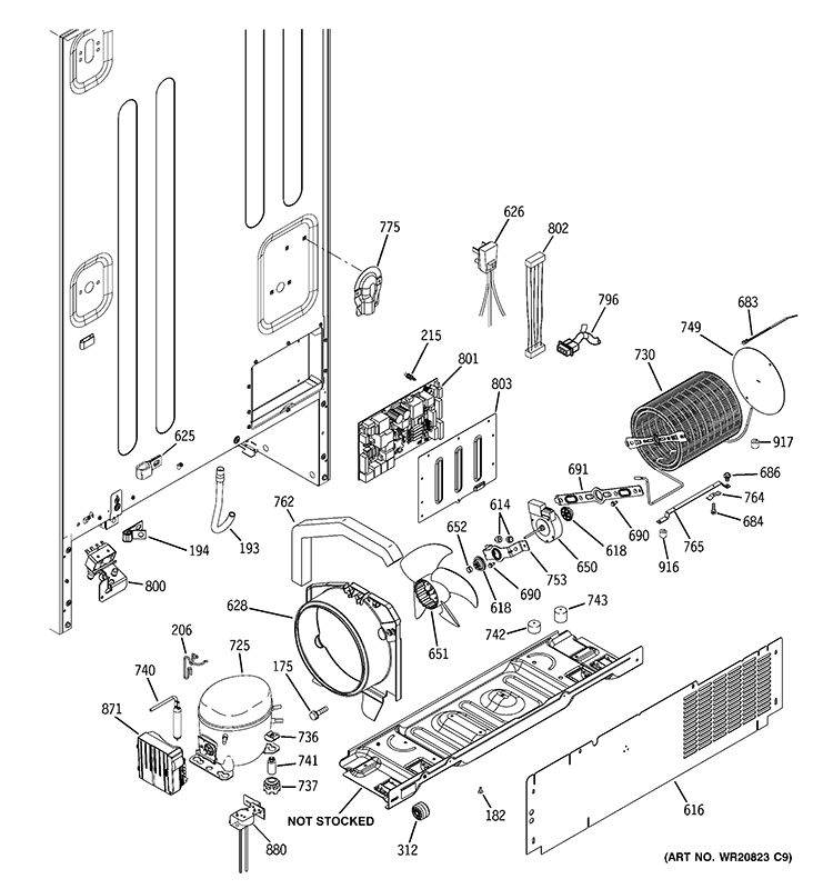 MACHINE COMPARTMENT Diagram and Parts List for PFSA5NJZHDSS  General Electric Refrigerator