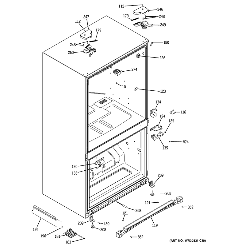 CASE PARTS Diagram and Parts List for PFSE5NJZHDSS  General Electric Refrigerator