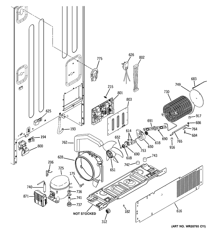 MACHINE COMPARTMENT Diagram and Parts List for PFSS5RKZHSS  General Electric Refrigerator