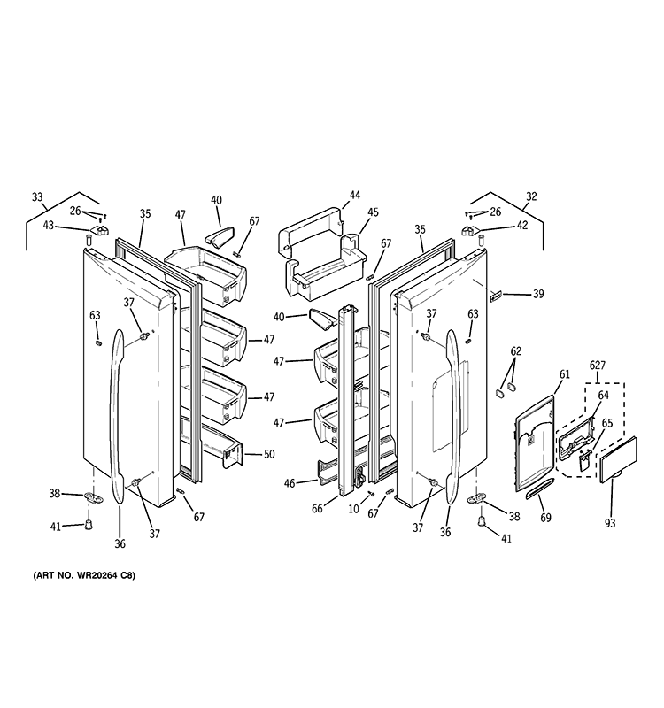 FRESH FOOD DOORS Diagram and Parts List for PGCS1PJZHSS  General Electric Refrigerator