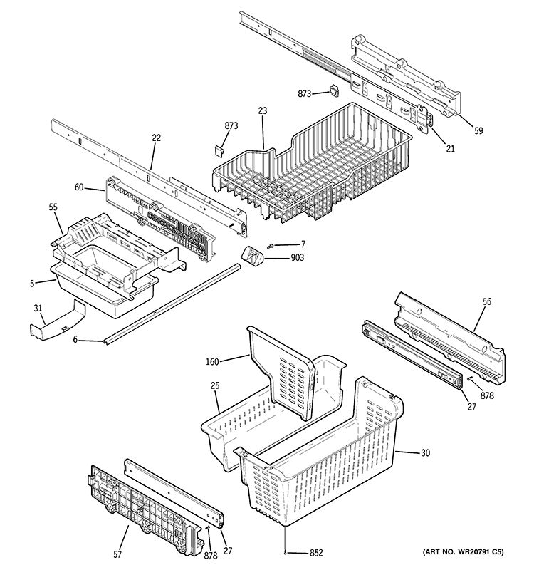 FREEZER SHELVES Diagram and Parts List for PGCS1PJZHSS  General Electric Refrigerator