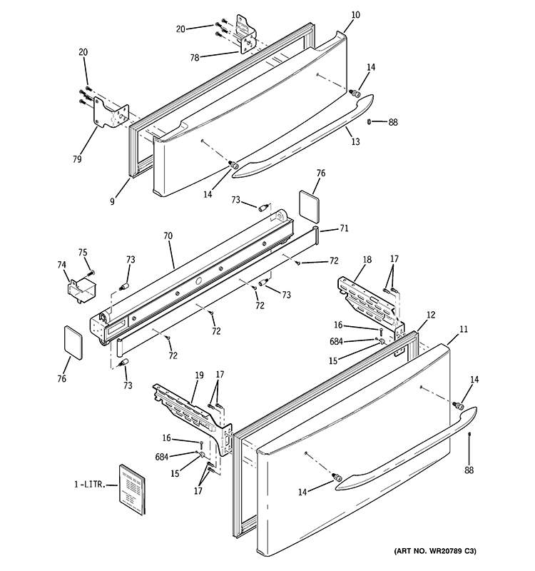 FREEZER DOORS Diagram and Parts List for PGSS5NFZH SS  General Electric Refrigerator