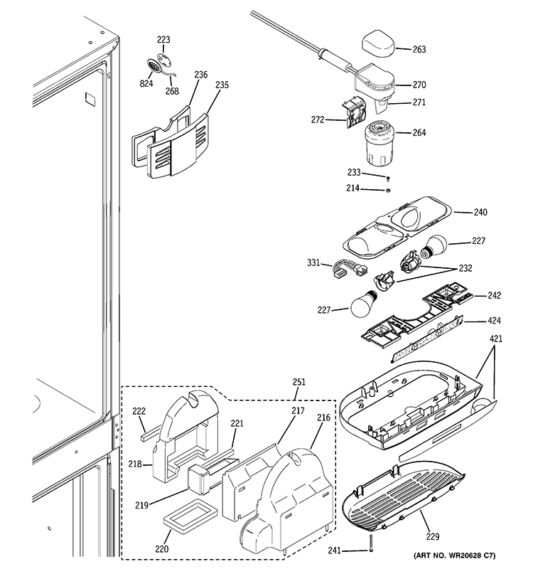 FRESH FOOD SECTION Diagram and Parts List for PGSS5NFZH SS  General Electric Refrigerator
