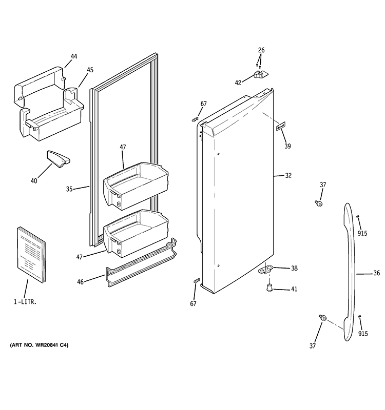 RIGHT SIDE DOOR Diagram and Parts List for PGSS5RKZHSS  General Electric Refrigerator