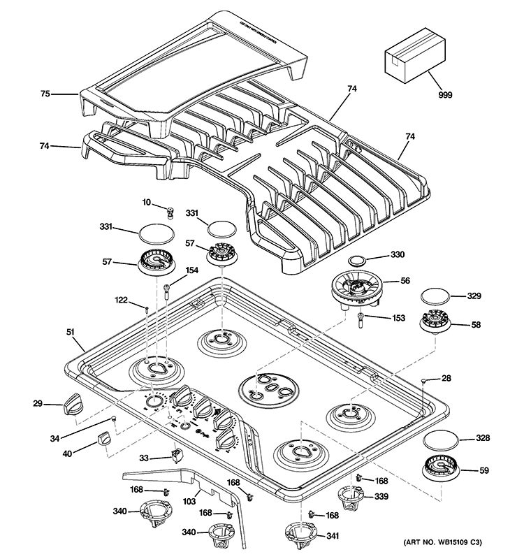 CONTROL PANEL & COOKTOP Diagram and Parts List for PGP986SET1SS  General Electric Cooktop