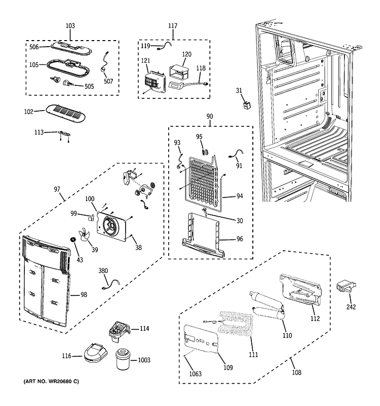 FRESH FOOD SECTION Diagram and Parts List for GFSF6KKYEBB  General Electric Refrigerator