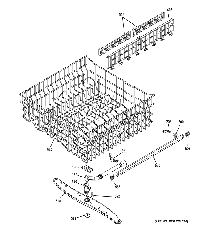 UPPER RACK ASSEBMLY Diagram and Parts List for GLD4468R10SS  General Electric Dishwasher